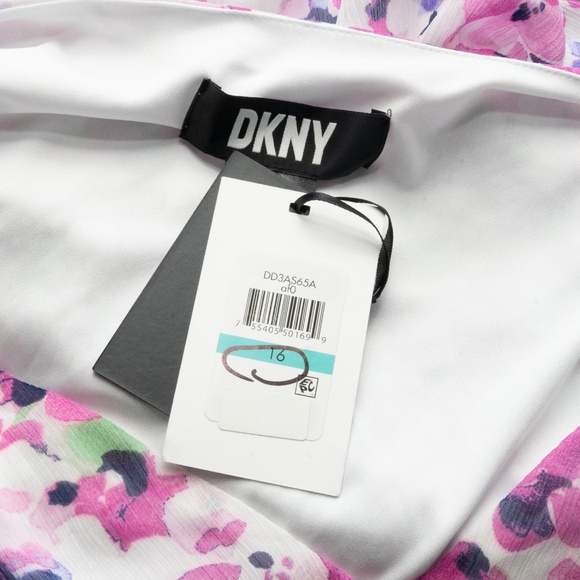 DKNY - Flutter Sleeve V-Neck Floral Chiffon Dress - Picture 8 of 10